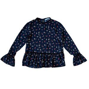 Zara Black Floral Long Sleeve Blouse Size Small